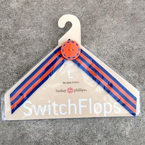NWT Lindsay Phillips Liz Switchflops Straps, size large, orange and blue
